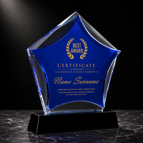 Blue Star Crystal Award - custom crystal awards with your logo